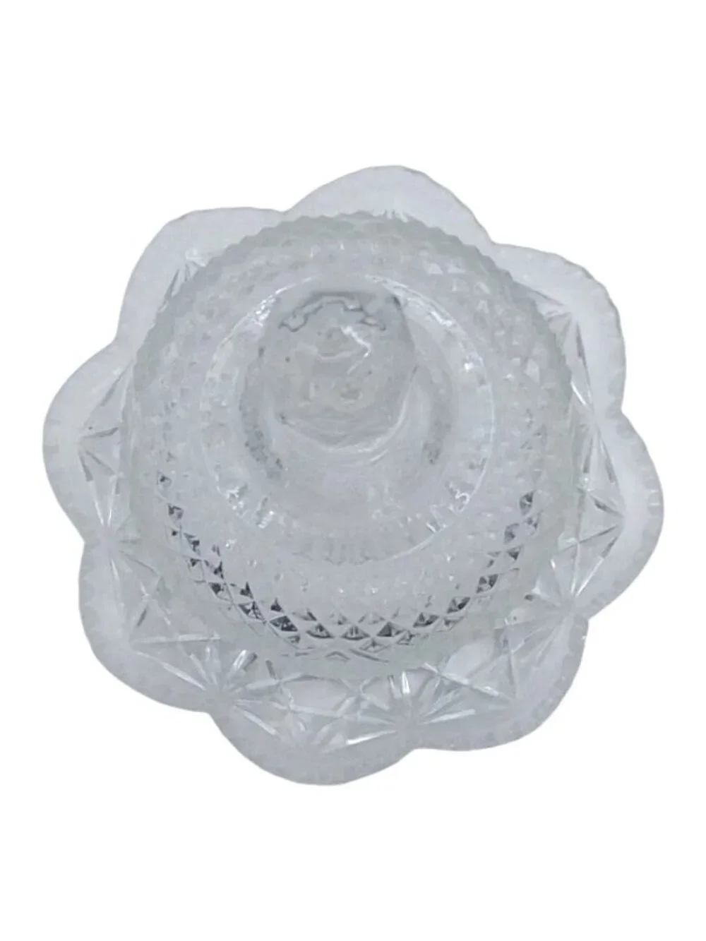 Glass Covered Butter Dish  Raised Diamond Cut Starburst Avon By Fostoria Vintage